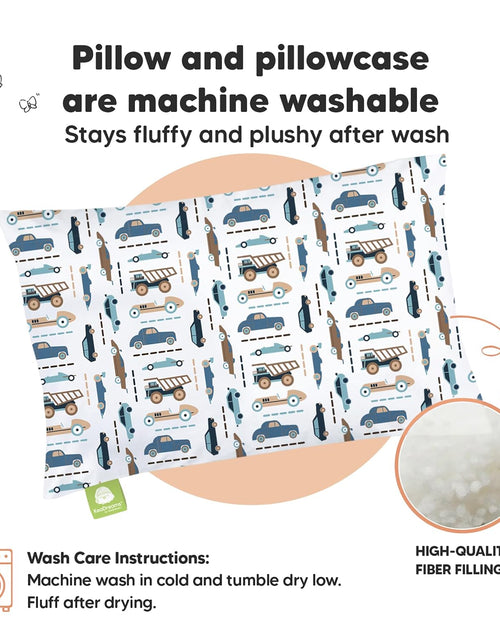 Load image into Gallery viewer, Toddler Pillow with Pillowcase - 13X18 My Little Dreamy Pillow, Organic Cotton Toddler Pillows for Sleeping, Kids Pillow, Travel Pillows, Mini Pillow, Nursery Pillow, Toddler Bed Pillow (Vroom)
