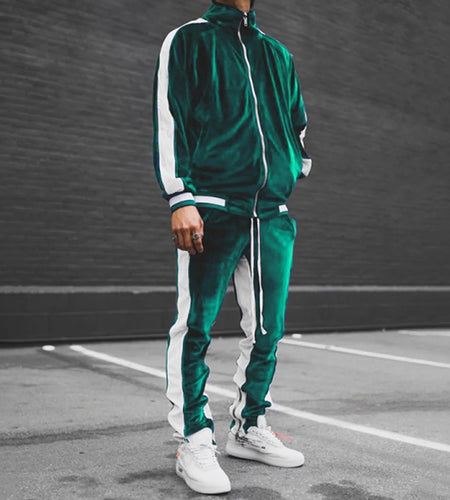 Men'S Athletic Running Tracksuit Set Casual Full Zip Jogging Sweat Suits Sports Jacket Trouser 2 Piece Outfits