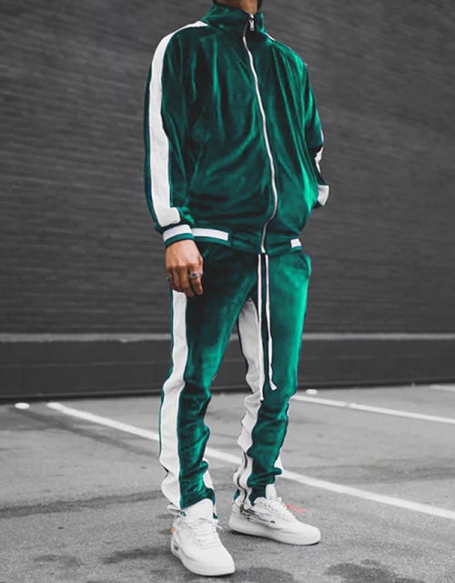Load image into Gallery viewer, Men'S Athletic Running Tracksuit Set Casual Full Zip Jogging Sweat Suits Sports Jacket Trouser 2 Piece Outfits
