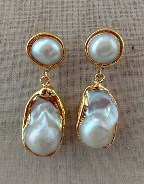 Load image into Gallery viewer, White Keshi Pearl Gold Color Plated Stud Earrings Nucleated Flameball Baroque Pearl Earrings Luxury Wedding for Women
