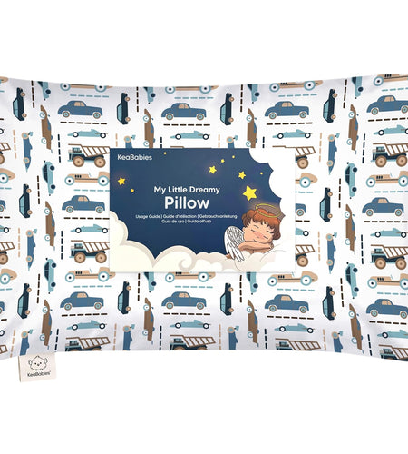 Toddler Pillow with Pillowcase - 13X18 My Little Dreamy Pillow, Organic Cotton Toddler Pillows for Sleeping, Kids Pillow, Travel Pillows, Mini Pillow, Nursery Pillow, Toddler Bed Pillow (Vroom)