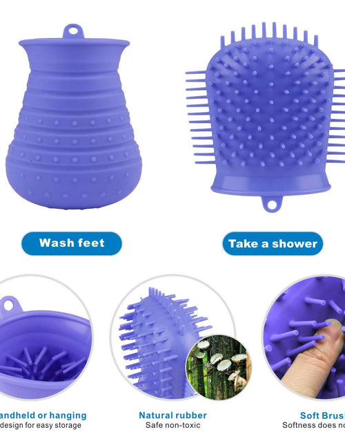 Load image into Gallery viewer, Dog Paw Cleaner Cup with Towel Pet Foot Washer Protable Dogs Cleaning Brush for Puppy Cats Massage Grooming Dirty Claws (Purple)
