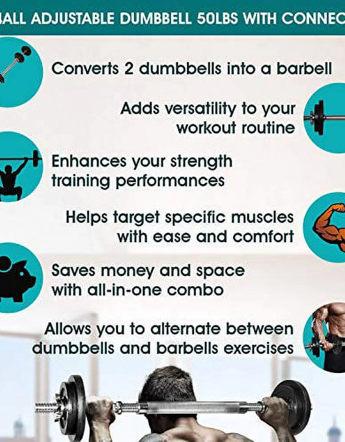 Load image into Gallery viewer, Adjustable Dumbbell Set with Weight Plates, Star Lock Collars/Connector, 50LBS Barbell or 25LBS Dumbbell Pair
