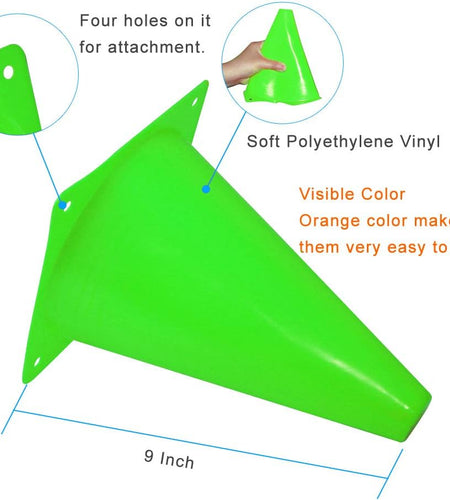 9 Inch Plastic Training Traffic Cones, Sport Cones, Agility Field Marker Cones for Soccer Basketball Football Drills Training, Outdoor Activity or Events - (Set of 10, 12, 15 or 24, 4 Colors)