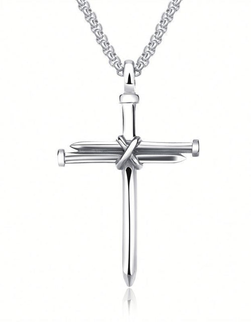Load image into Gallery viewer, Steel Gold Black Color Fashion Mens Iron Nail Cross Pendant Necklace Stainless Steel 3Mm round Box Chain Jewelry Gift for Men
