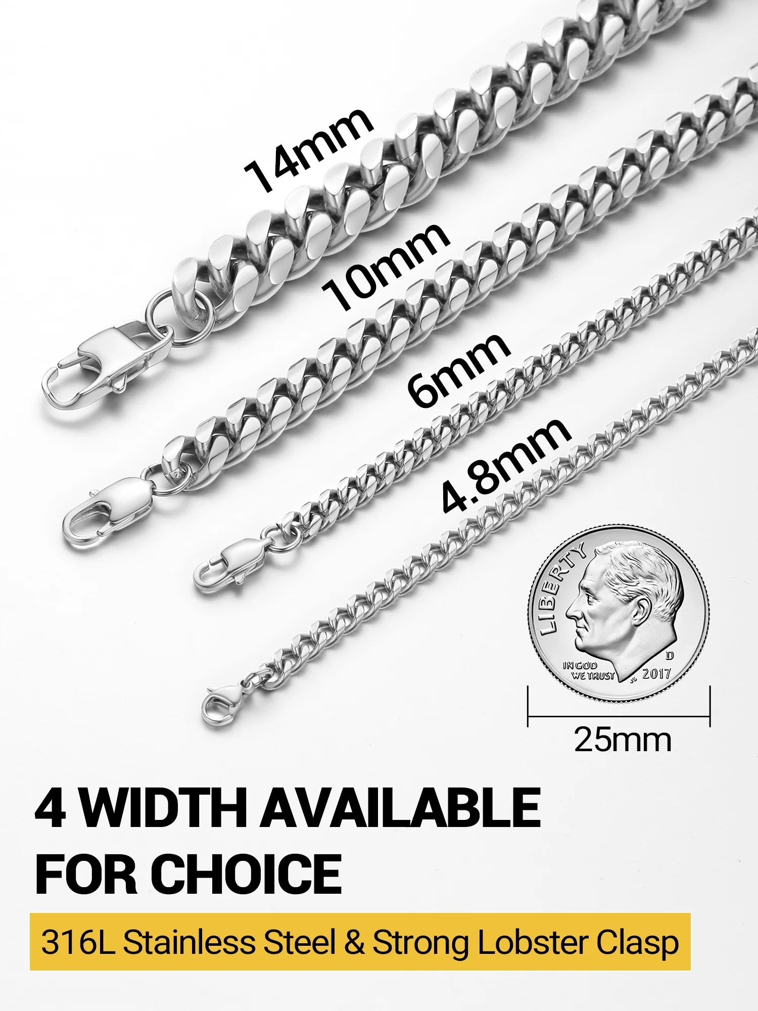 Men Chain Bracelet Cuban Stainless Steel Curb Bracelet 6MM 8.3 Inch Wrist Bracelet Mens Silver Jewelry