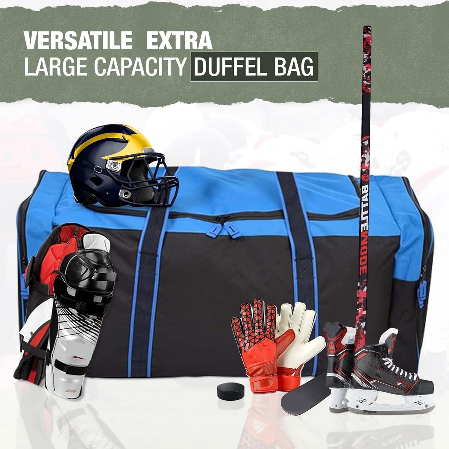 Heavy Duty Multi Pocket Large Sports Gym Equipment 3-Pocket Travel Duffel Bag (36 Inch, Blue)