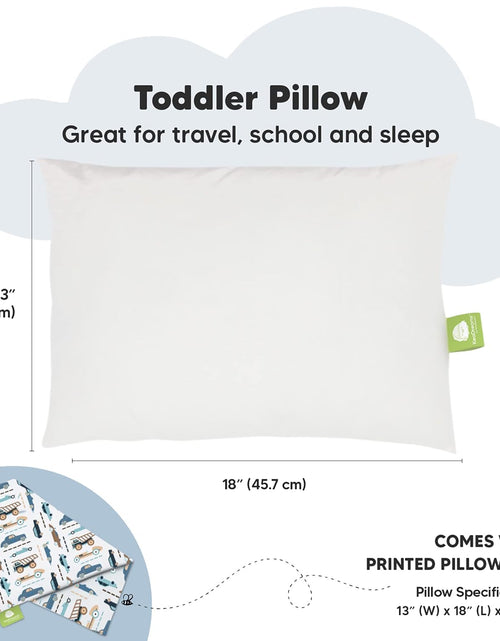 Load image into Gallery viewer, Toddler Pillow with Pillowcase - 13X18 My Little Dreamy Pillow, Organic Cotton Toddler Pillows for Sleeping, Kids Pillow, Travel Pillows, Mini Pillow, Nursery Pillow, Toddler Bed Pillow (Vroom)

