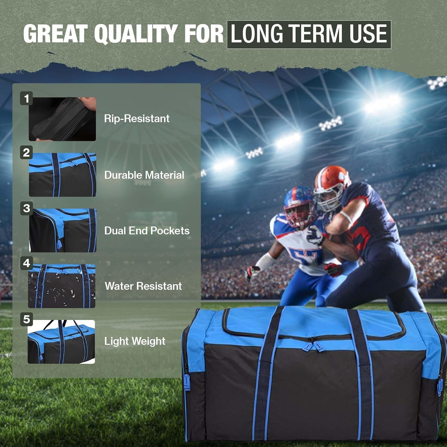 Heavy Duty Multi Pocket Large Sports Gym Equipment 3-Pocket Travel Duffel Bag (36 Inch, Blue)