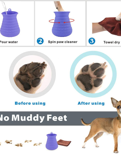 Load image into Gallery viewer, Dog Paw Cleaner Cup with Towel Pet Foot Washer Protable Dogs Cleaning Brush for Puppy Cats Massage Grooming Dirty Claws (Purple)
