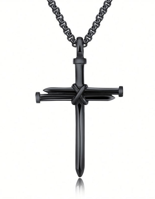 Load image into Gallery viewer, Steel Gold Black Color Fashion Mens Iron Nail Cross Pendant Necklace Stainless Steel 3Mm round Box Chain Jewelry Gift for Men
