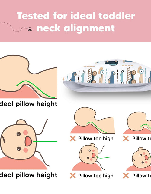 Load image into Gallery viewer, Toddler Pillow with Pillowcase - 13X18 My Little Dreamy Pillow, Organic Cotton Toddler Pillows for Sleeping, Kids Pillow, Travel Pillows, Mini Pillow, Nursery Pillow, Toddler Bed Pillow (Vroom)
