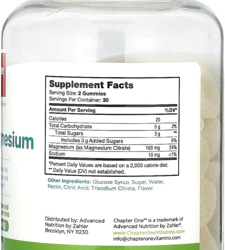 Chapter One Magnesium Gummies for Kids & Adults - Natural Calm Gummies - Calm Magnesium Citrate - Bone and Muscle Function Supplements for Kids & Adults - Mood Support, Kosher Apple Flavor (60)