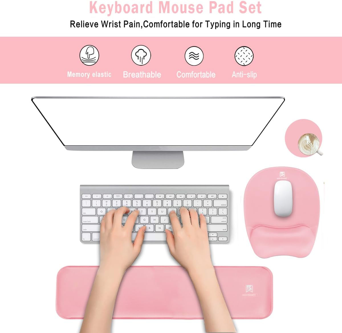 Memory Foam Set Keyboard Wrist Rest Pad & Mouse Wrist Rest Support,Ergonomic Design for Office,Home Office,Laptop,Desktop Computer,Gaming Keyboard - Pink