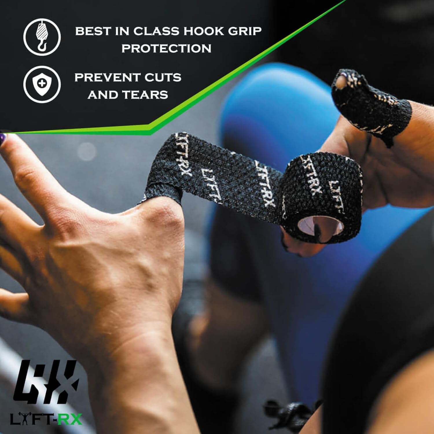 Weightlifting Hook Grip Tape W/Premium Adhesive for Olympic Weight Lift, Crossfit, Lifting & Gym, Stretch Athletic Finger Wrap, Protects Thumb Fingers Hand & Enhances Grip