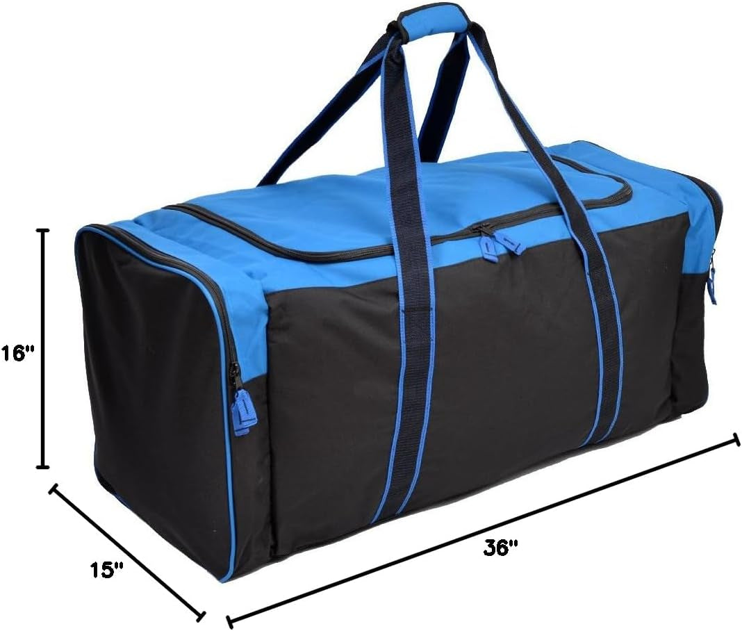 Heavy Duty Multi Pocket Large Sports Gym Equipment 3-Pocket Travel Duffel Bag (36 Inch, Blue)